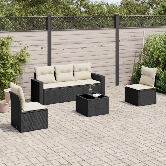 vidaXL 6-delige Loungeset met kussens poly rattan zwart, foto 2