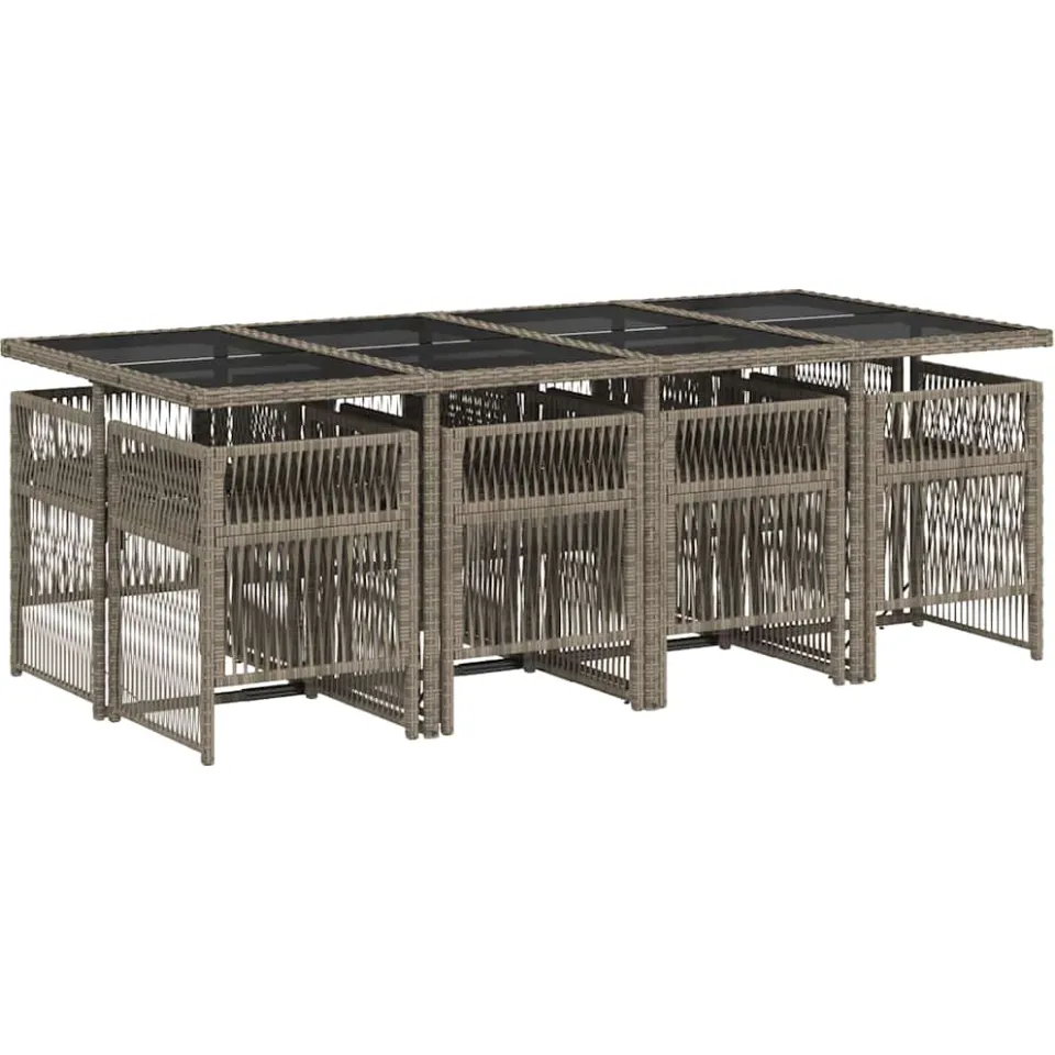 vidaXL 9-delige Tuinset met kussens poly rattan grijs, foto 4