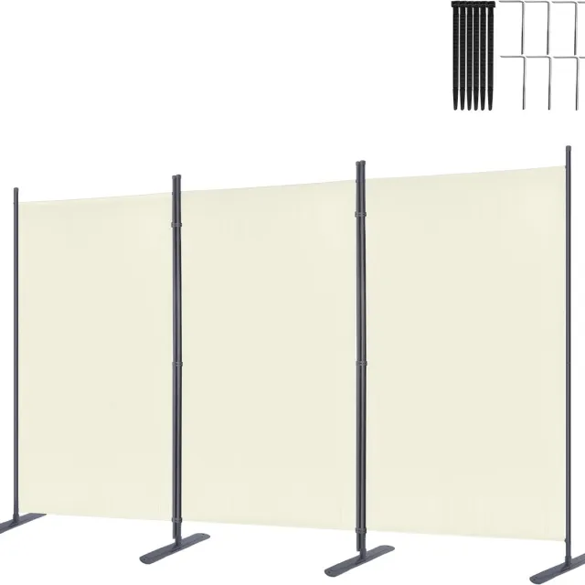 ACXIN Paravent Kamerscherm 3 Delig Vrijstaand 275x180cm Scheidingswand Balkon Woonkamer Tuin Beige