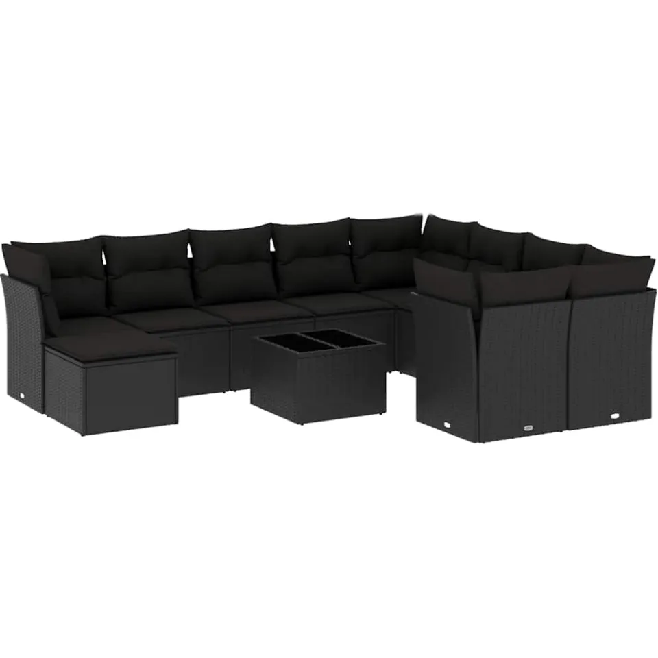 vidaXL 11-delige Loungeset met kussens poly rattan zwart, foto 3