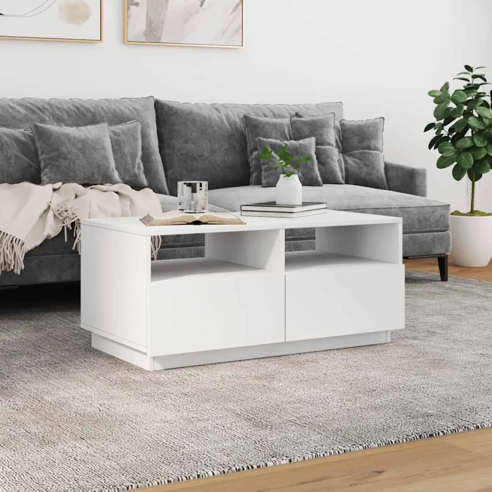 vidaXL Salontafel met LED-verlichting 90x49x40 cm wit, foto 3