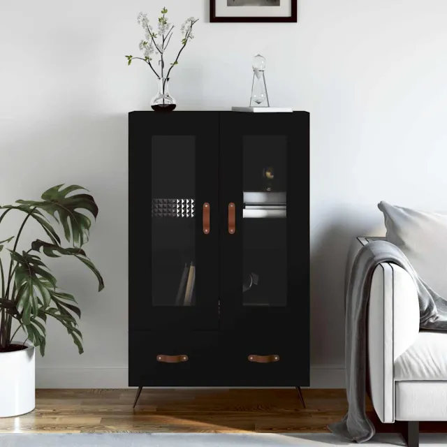 vidaXL Hoge kast 69,5x31x115 cm bewerkt hout zwart, foto 2