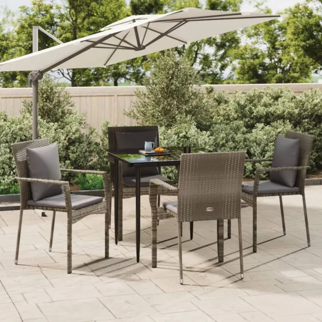 vidaXL 5-delige Tuinset met kussens poly rattan zwart en grijs, foto 2
