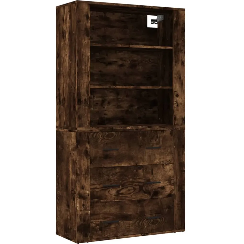 vidaXL Hoge kast bewerkt hout gerookt eikenkleurig Bruin
