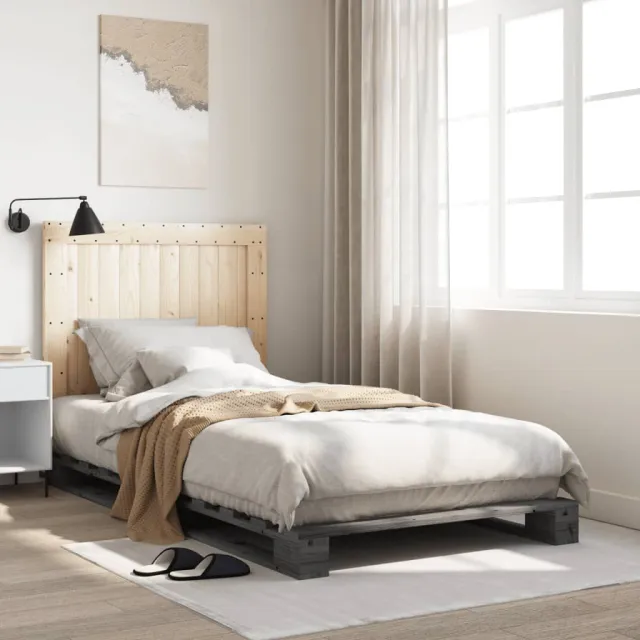 vidaXL Bedframe met hoofdbord massief grenenhout grijs 100x200 cm