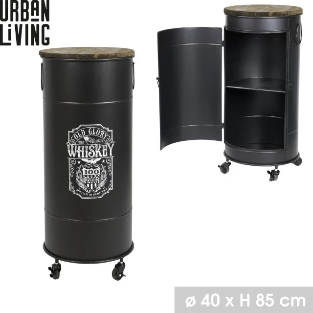 Urban Living CANDY BAR MET DEUR EN WIELEN OLD GLORY WHISKY DESIGN H85CM black