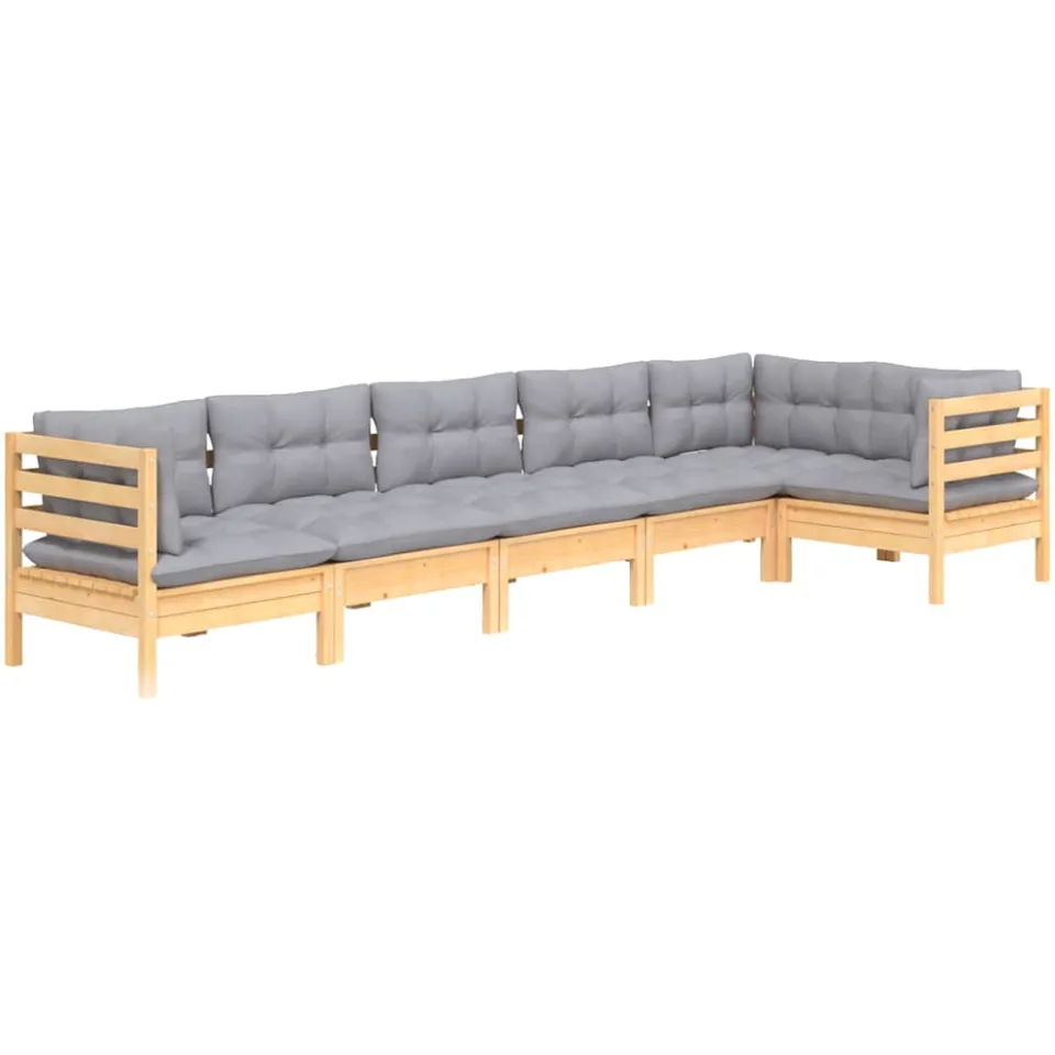 vidaXL 6-delige Loungeset met grijze kussens grenenhout grijs