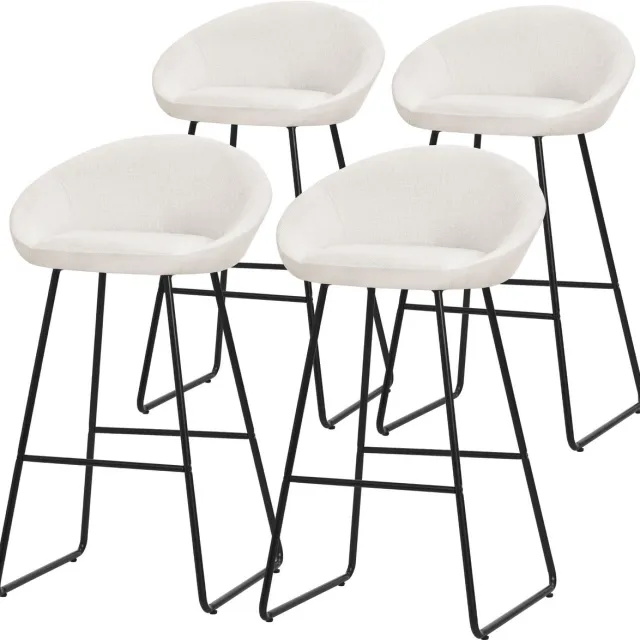 ml-design barkrukken set van 4 beige stoffen bekleding 75 cm comfortabele gestoffeerde barkrukken met metalen frame ergonomische keukenstoelen met rugleuning en voetsteun hoge bistrokrukken stabiele scandinavische hoge stoelen voor keuken en bar