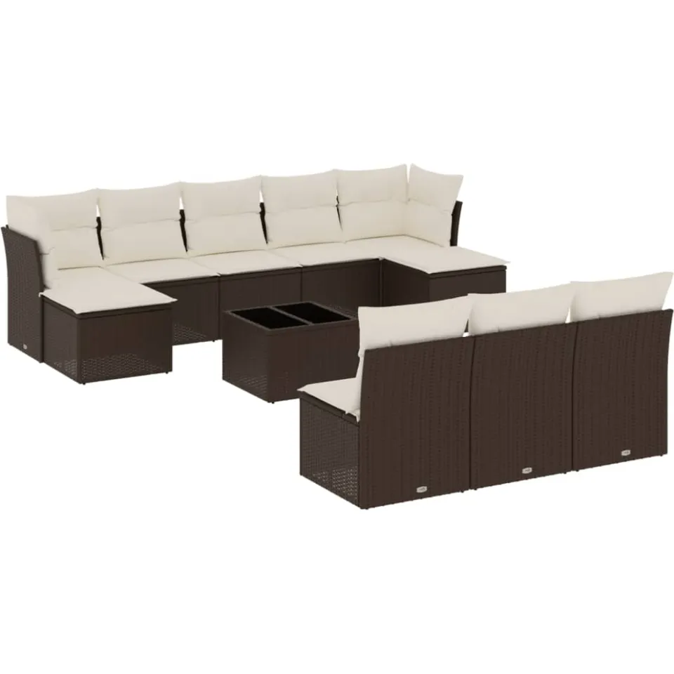 vidaXL 11-delige Loungeset met kussens poly rattan bruin, foto 3