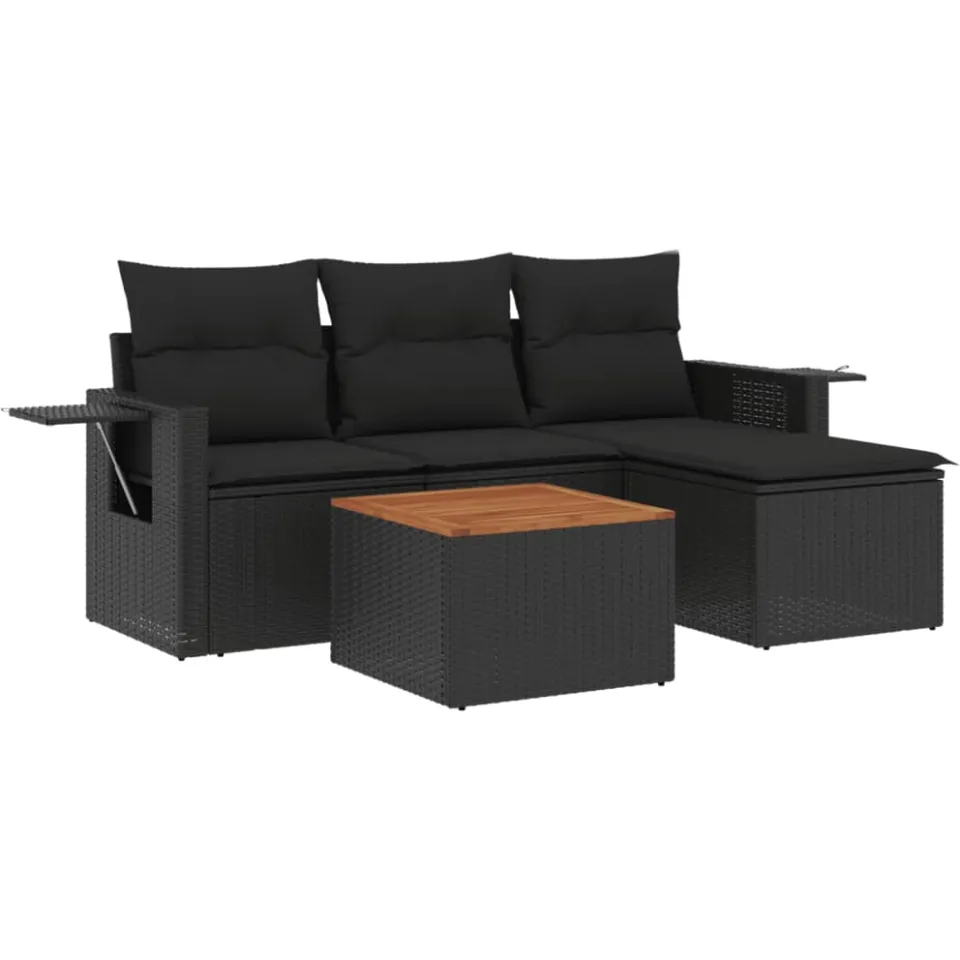 vidaXL 5-delige Loungeset met kussens poly rattan zwart, foto 3