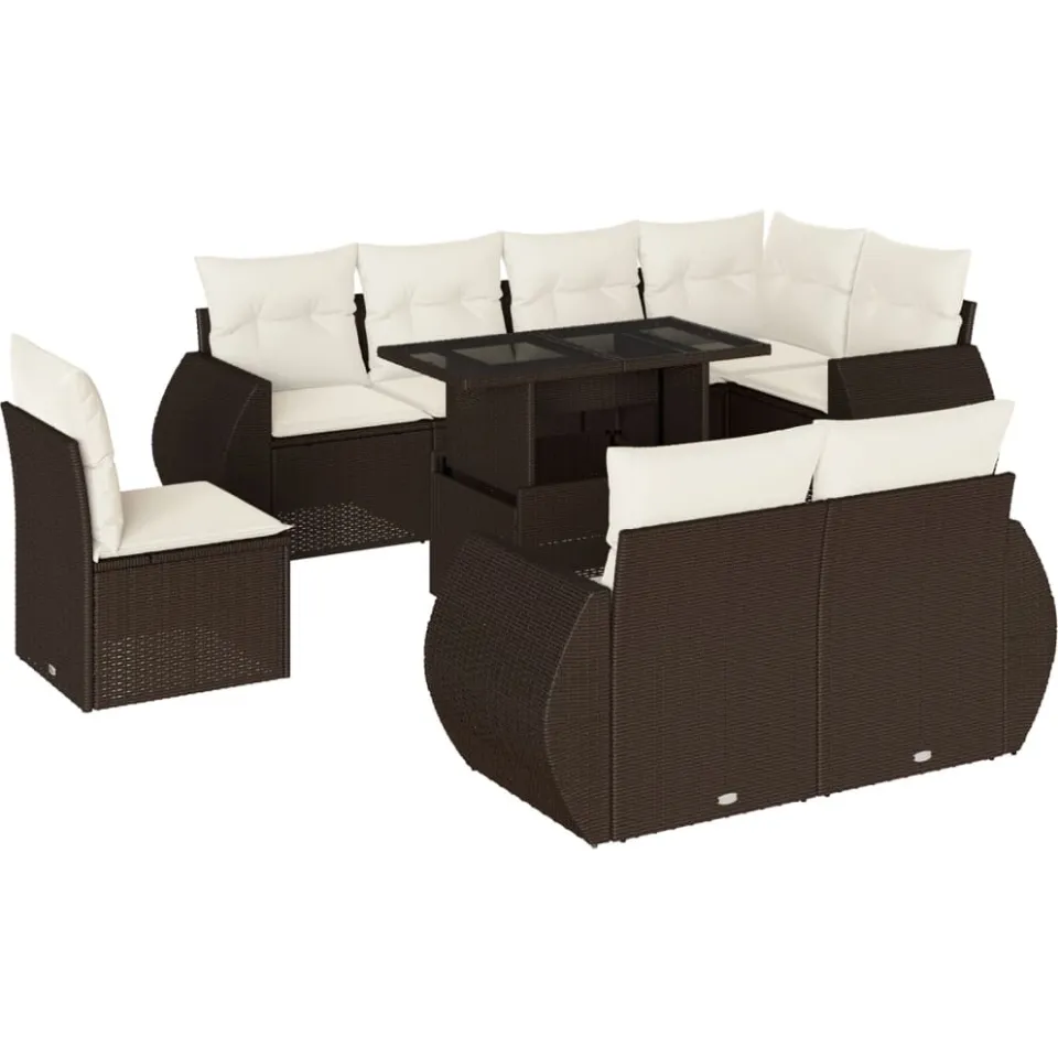 vidaXL 9-delige Loungeset met kussens poly rattan bruin, foto 3