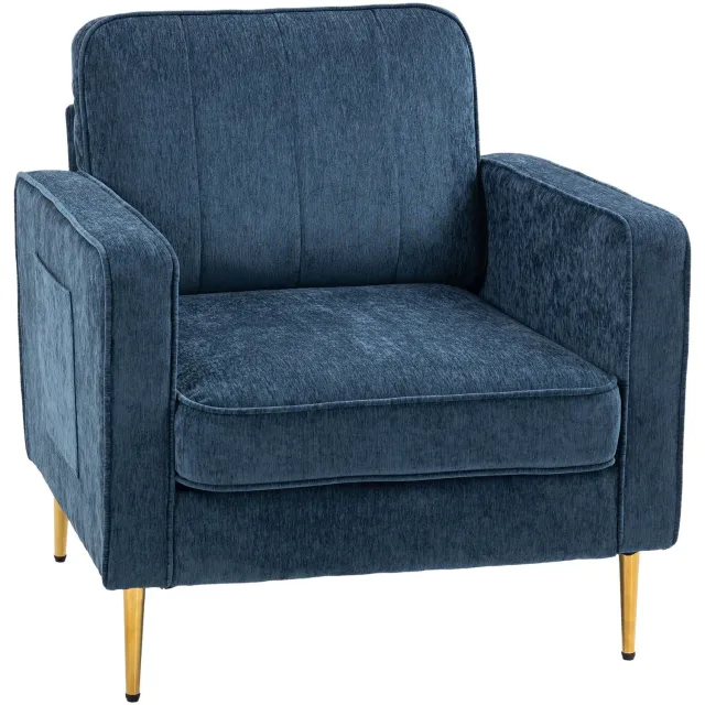 Lunpog Moderne woonkamerstoel, comfortabele slaapkamerstoel, gevoerd, ergonomisch, fauteuil van met zijzakken, Geschikt voor de woonkamer, het kantoor en de slaapkamer, blauw Bleu