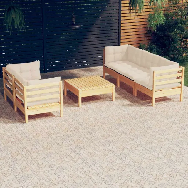 vidaXL 6-delige Loungeset met crèmekleurige kussens grenenhout, foto 2
