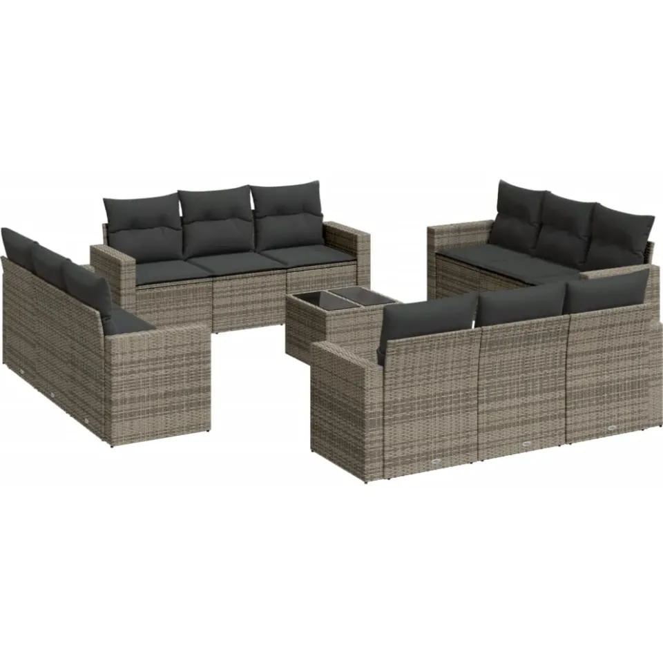 vidaXL 13-delige Loungeset met kussens poly rattan grijs
