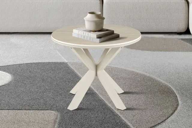 Rousseau Noa Salontafel Rond Ø60 cm - Baroque Beige Travertinlook - Beige Metalen Onderstel