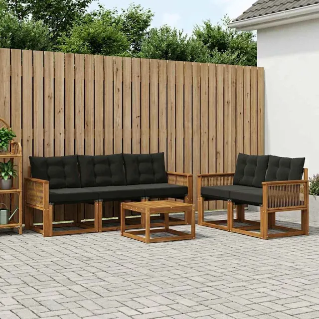 vidaXL Buiten bankenset 6 st 5-zits Naturel en Zwart