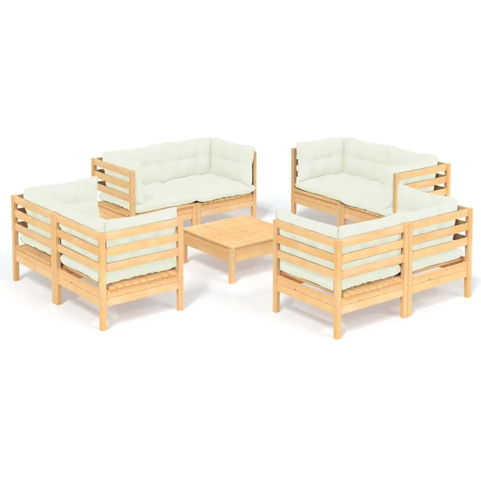 vidaXL 9-delige Loungeset met crèmekleurige kussens grenenhout