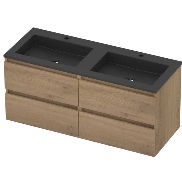Basic-Line Aura 46 Badmeubelset Acryl 2 Kraangaten 120x46x54 cm A46mzepo2x602 Pure Oak Mat Zwart