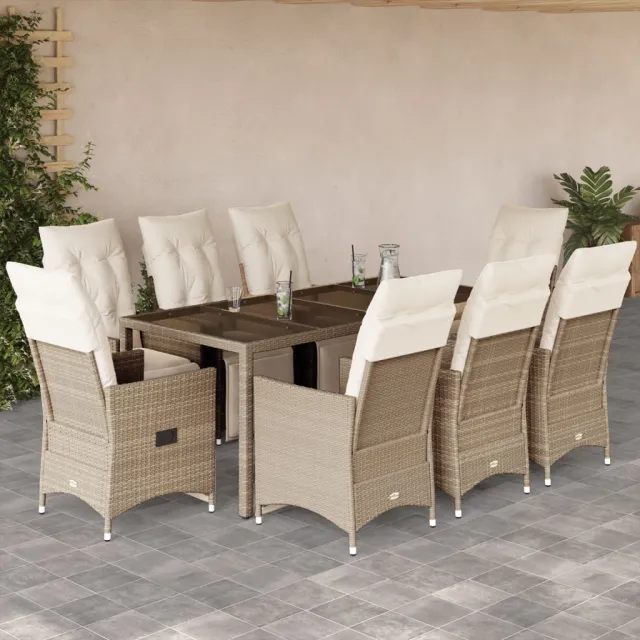 vidaXL 9-delige Bistroset met kussens poly rattan beige, foto 2