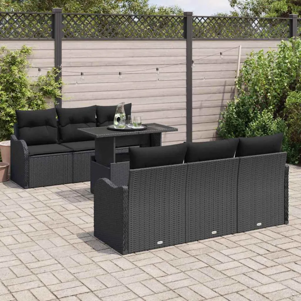 vidaXL Tuin Sofa Set 7 st Zwart poly rattan, foto 3