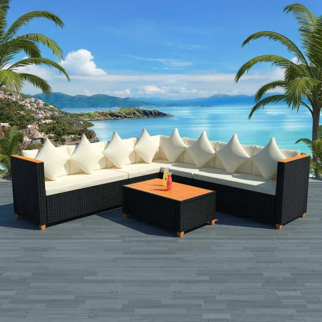 vidaXL 5-delige Loungeset met kussens poly rattan zwart, foto 2