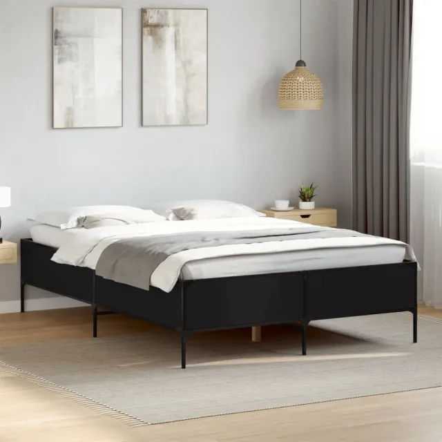 vidaXL Bedframe bewerkt hout metaal zwart 140x200 cm