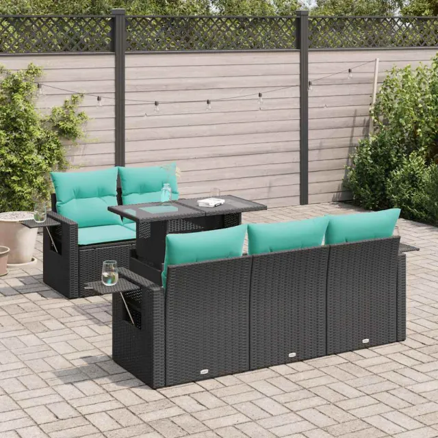 vidaXL 6-delige Loungeset met kussens poly rattan acacia zwart, foto 2