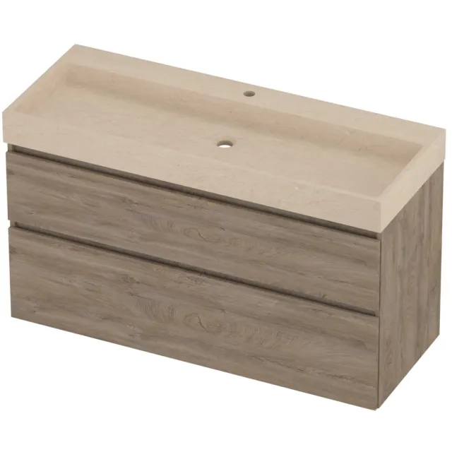 Proline Evoli Badmeubelset Hardsteen Loft 1 Kraangat Asymmetrisch 120x46x70 cm Sand Stone Raw Oak Eiken