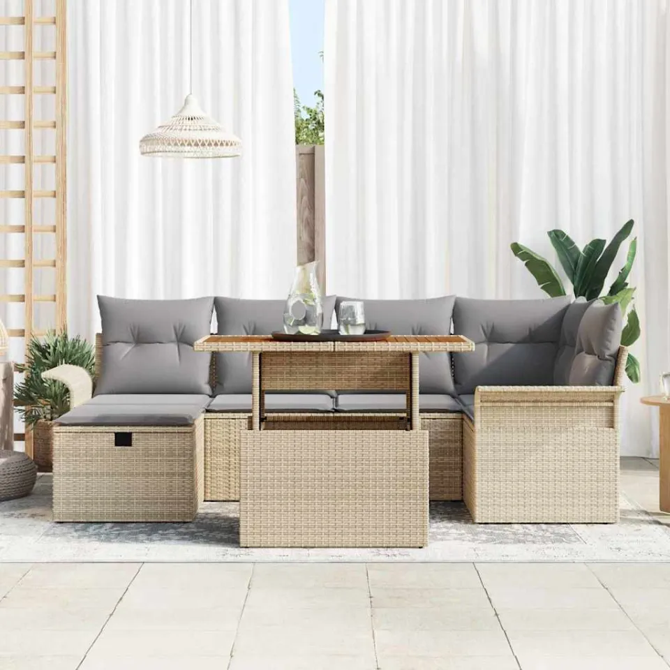 vidaXL Tuinbankenset 7 st Beige poly rattan, foto 3