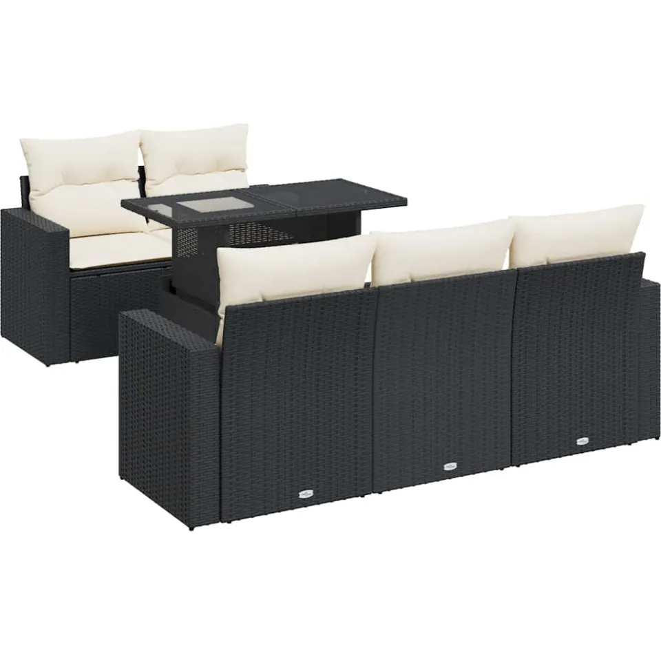 vidaXL 6-delige Loungeset met kussens poly rattan zwart, foto 3