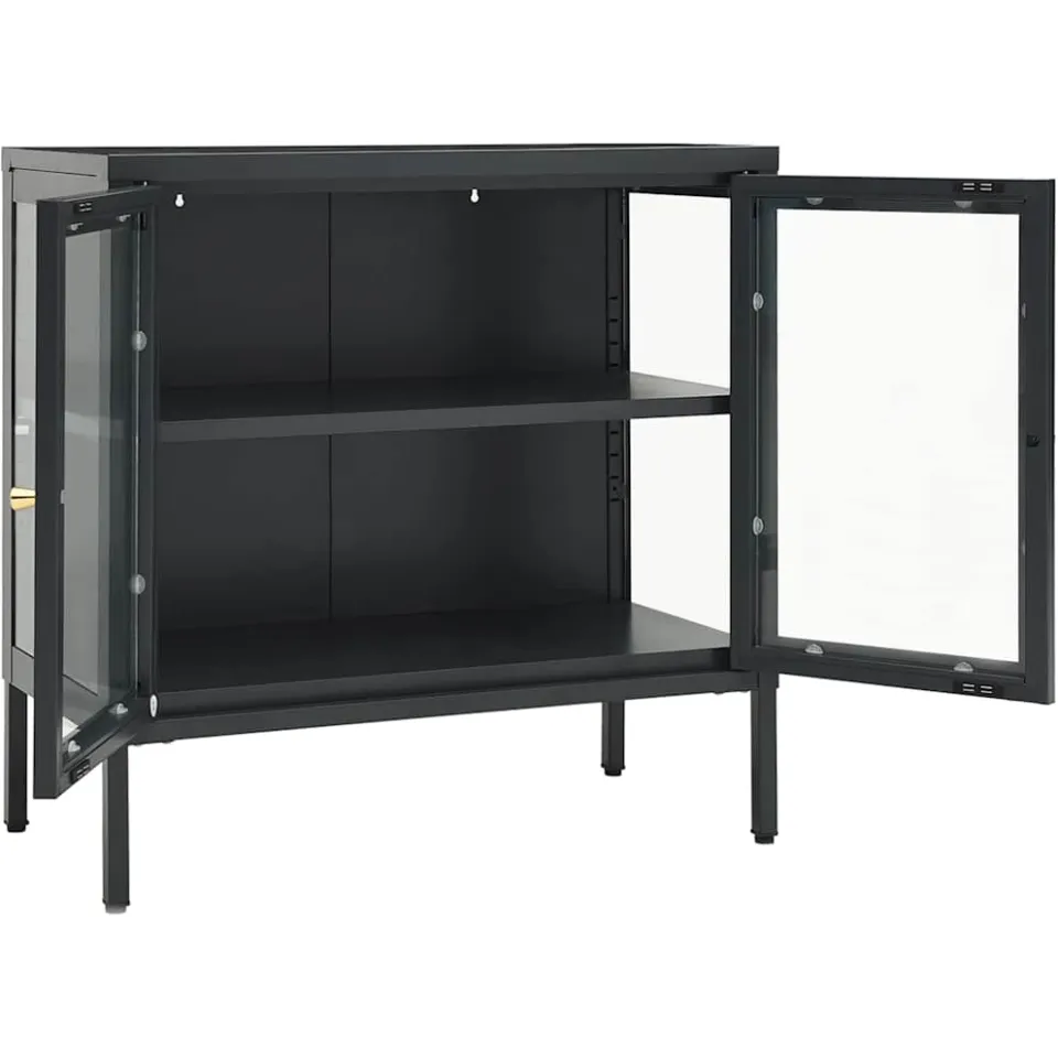 vidaXL Dressoir 70x35x70 cm staal en glas antracietkleurig, foto 4