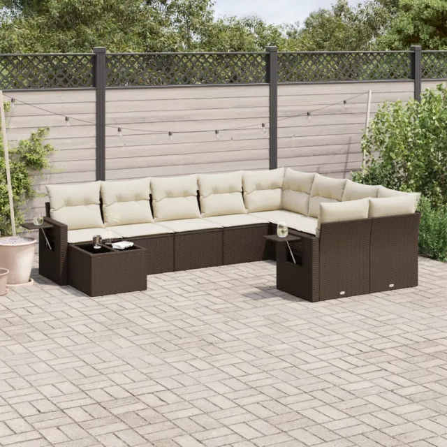 vidaXL 10-delige Loungeset met kussens poly rattan bruin, foto 2