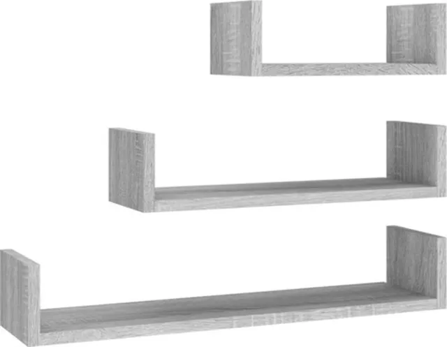 vidaXL Wandschappen - 3 - st - bewerkt - hout - grijs - sonoma - eikenkleurig grijs sonoma eiken