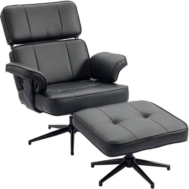 Homona Relaxfauteuil met hocker - Met in hoogte verstelbare hoofdsteun - 91 x 79 x 89 cm - Zwart