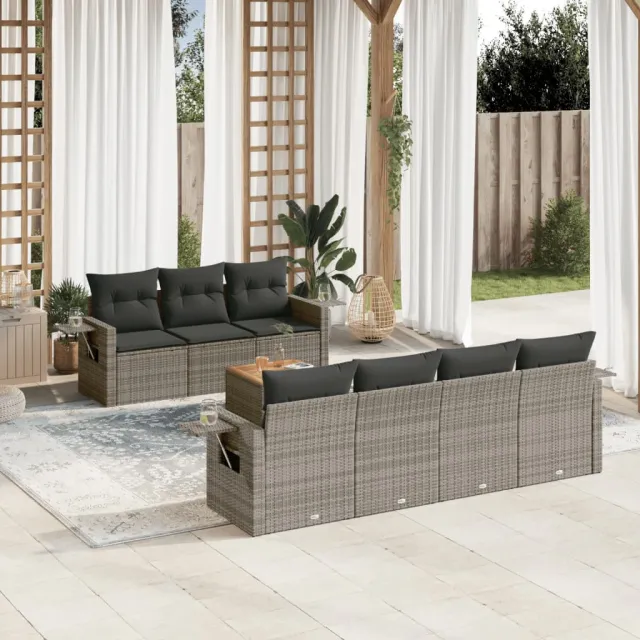 vidaXL 8-delige Loungeset met kussens poly rattan grijs, foto 2