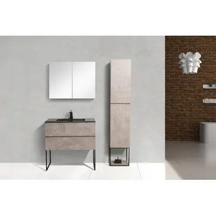 Aquazuro Wastafelonderkast Napoli 90cm - Betongrijs - Met 2 Lades - 89,4x50x47,5cm wood other, foto 2
