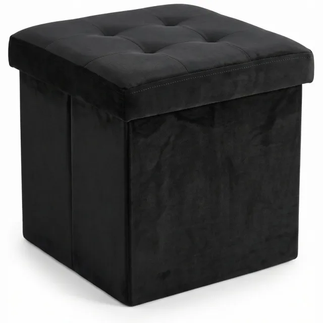 SCENA LIVING Poef met opbergruimte, fluweel, vouwbaar, 38 x 38 x 38 cm Zwart