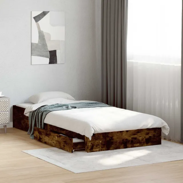 vidaXL Bedframe met opslag Gerookt eiken 80 x 200 cm Bewerkt hout Bruin