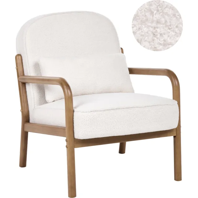 Beliani SELDE - Fauteuil - Off-white - Bouclé Wit