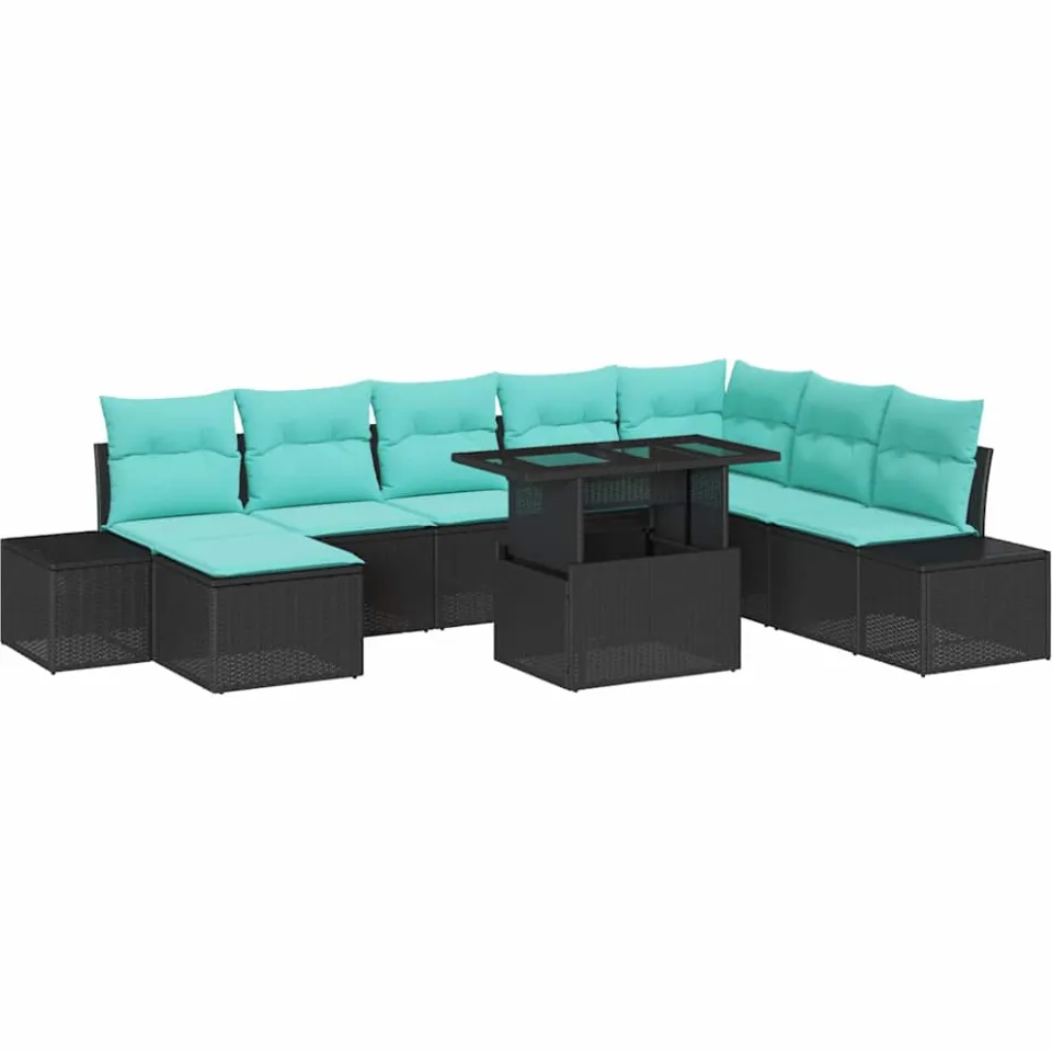 vidaXL Tuin Sofa Set 9 st Zwart en Blauw poly rattan