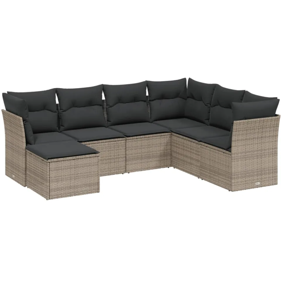 vidaXL 7-delige Loungeset met kussens poly rattan grijs