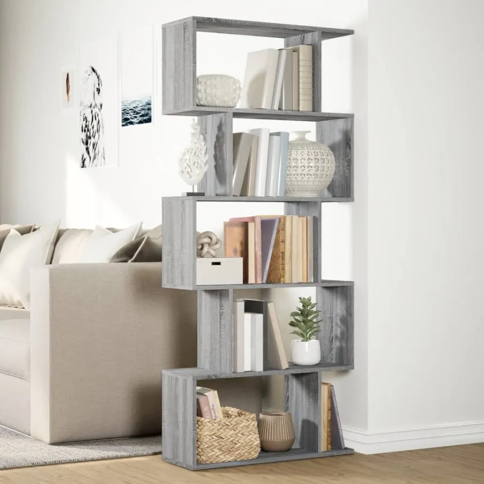 vidaXL Kamerscherm / boekenkast 5-laags 70x24x161 cm hout grijs sonoma, foto 4