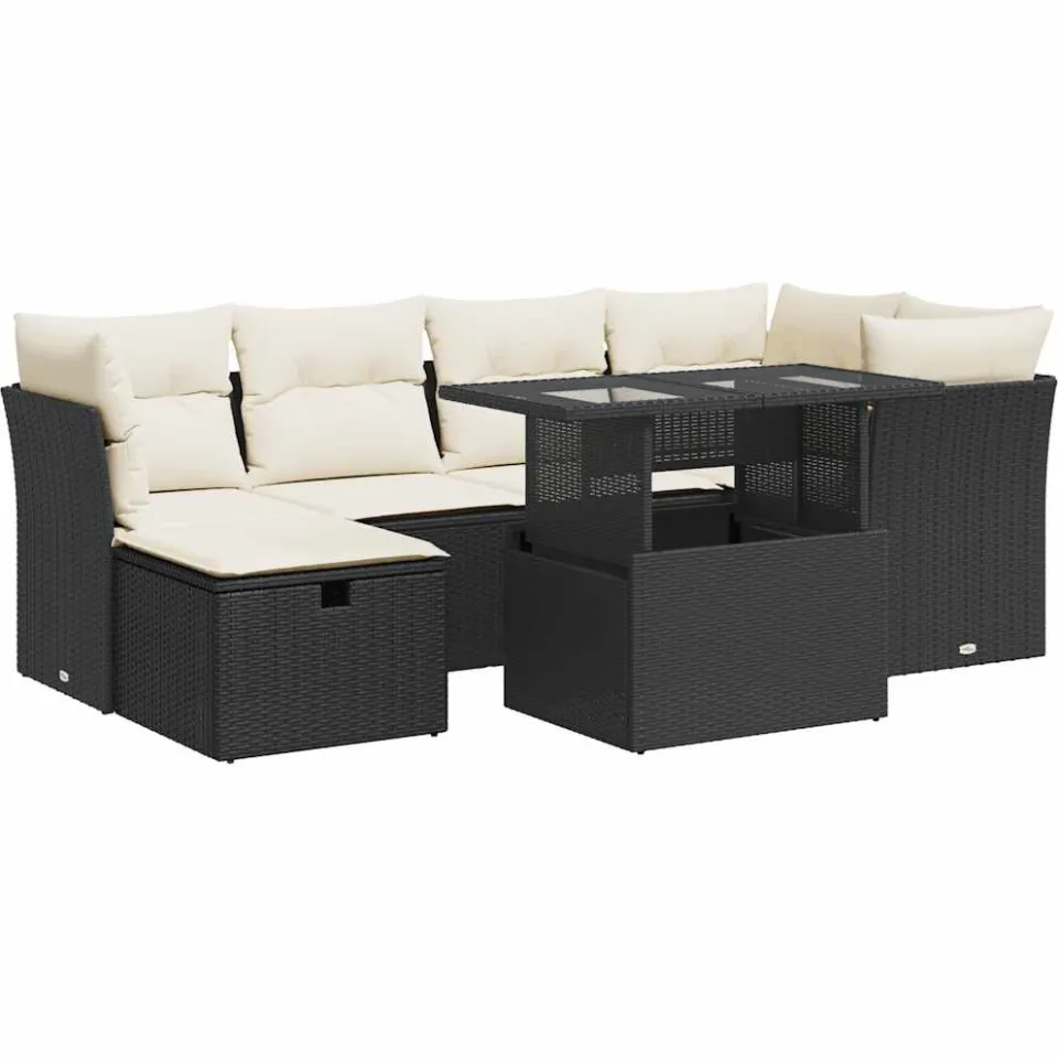 vidaXL 7-delige Loungeset met kussens poly rattan zwart, foto 3