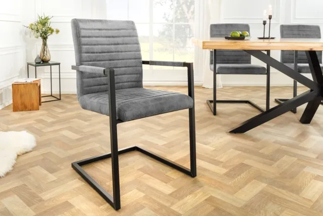 Invicta Interior industrieele sledestoel LOFT vintage grijze armleuningen eetkamerstoel met ijzeren frame - 37261 Zie omschrijving
