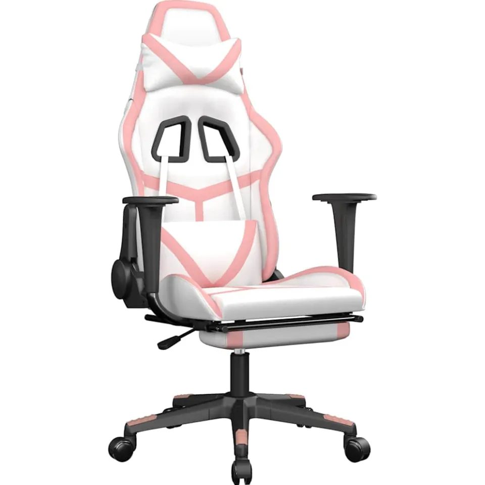 vidaXL Gamestoel met voetensteun kunstleer wit en roze, foto 3