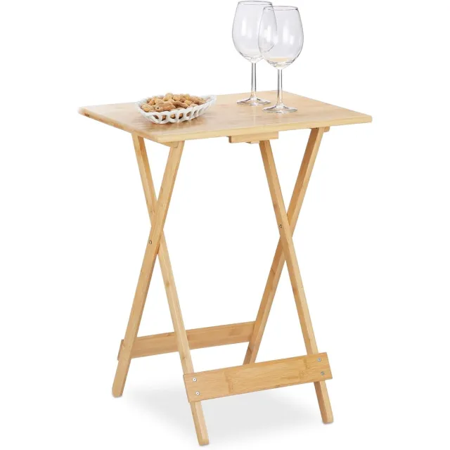 Famanu Bamboe klaptafel - voor woonkamer - balkon & terras - HxBxD: 63,5 x 48 x 38 cm - bijzettafel inklapbaar - natuur Beige