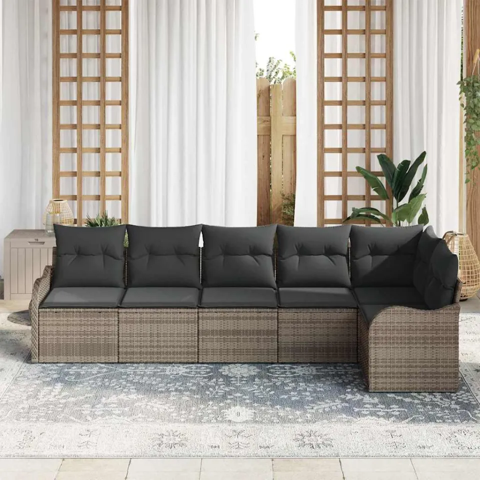 vidaXL Tuin Sofa Set 6 st Grijs poly rattan, foto 3