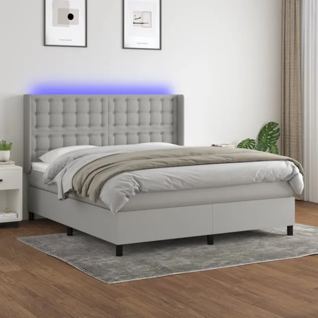 vidaXL Boxspring met matras en LED stof lichtgrijs 180x200 cm grijs