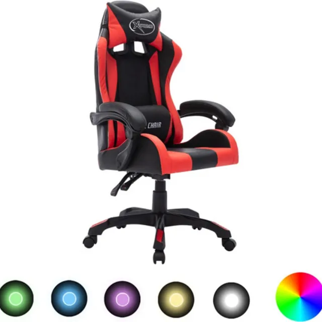 vidaXL Racestoel - met - RGB - LED-verlichting - kunstleer - rood - en - zwart