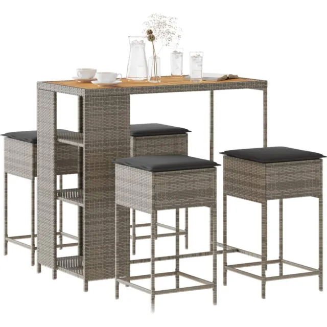 vidaXL 5-delige Tuinbarset met kussens poly rattan grijs, foto 2